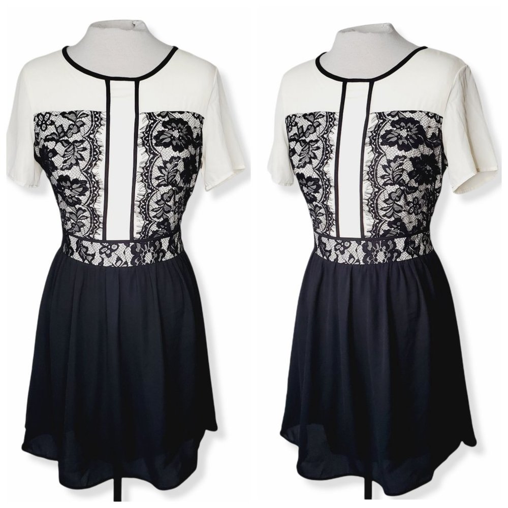 ANGELEYE LONDON Black/Cream Lace A-Line Cocktail Dress